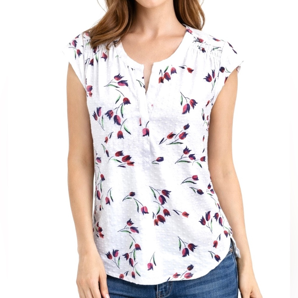 NWT Daniel Rainn - Rayli Split Neck Cap Sleeve Textured Knit Top Size XS
